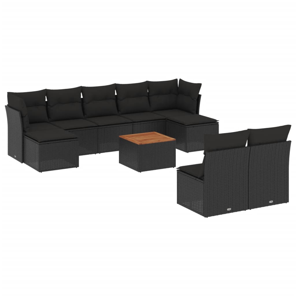 Set canapele de grădină cu perne, 10 piese, negru, poliratan GartenMobel Dekor