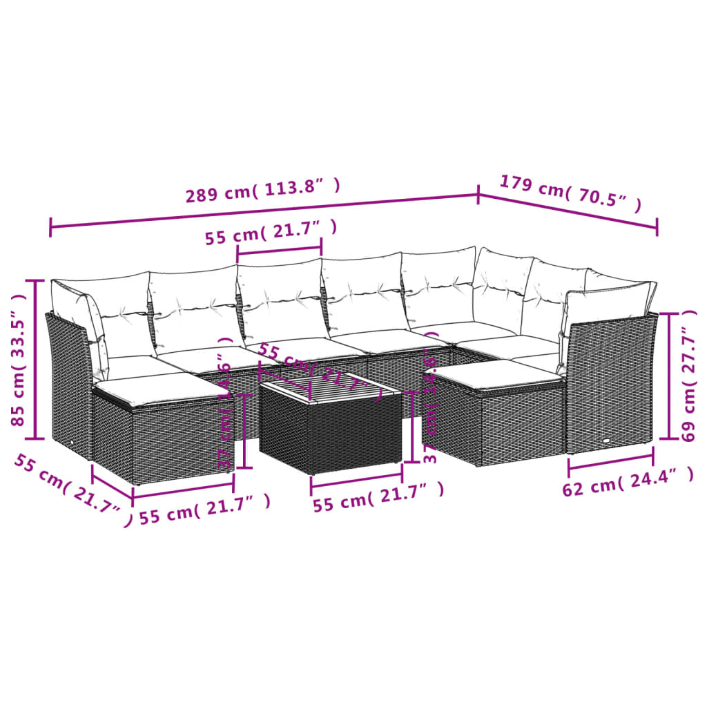 Set canapele de grădină cu perne, 10 piese, negru, poliratan GartenMobel Dekor
