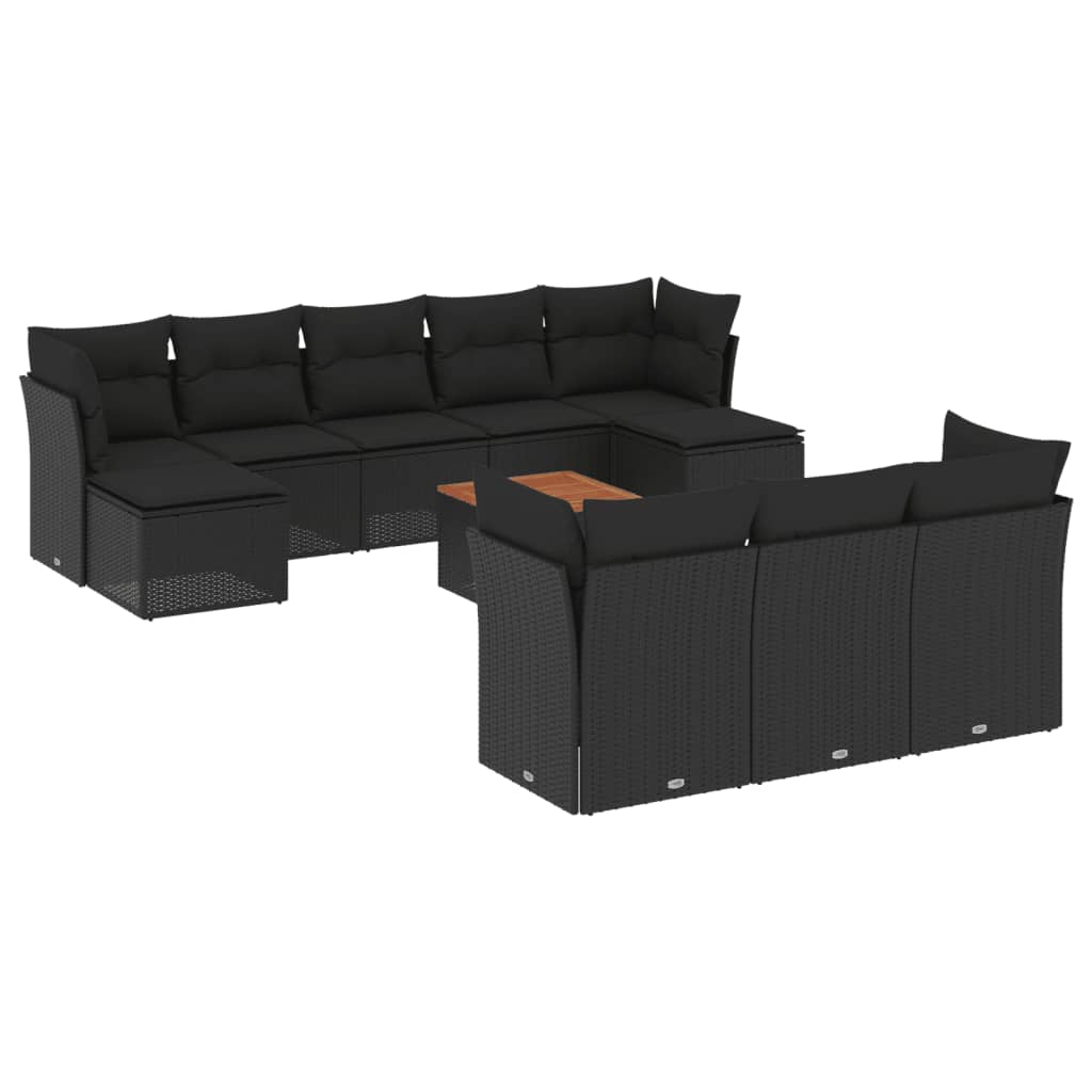 Set canapele de grădină cu perne, 11 piese, negru, poliratan GartenMobel Dekor