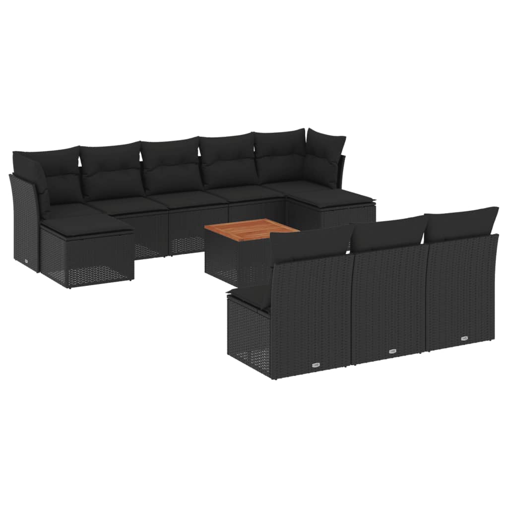 Set canapele de grădină cu perne, 11 piese, negru, poliratan GartenMobel Dekor