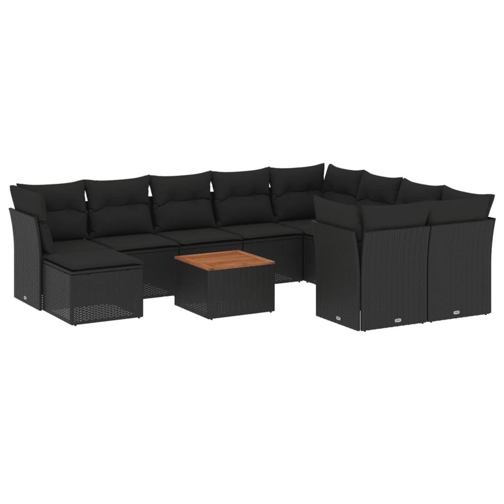 Set canapele de grădină cu perne, 11 piese, negru, poliratan GartenMobel Dekor