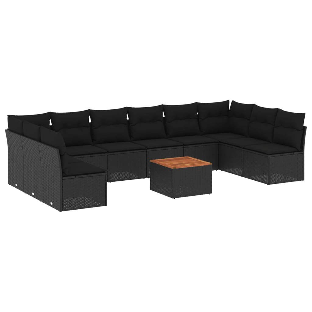 Set canapele de grădină cu perne, 11 piese, negru, poliratan GartenMobel Dekor