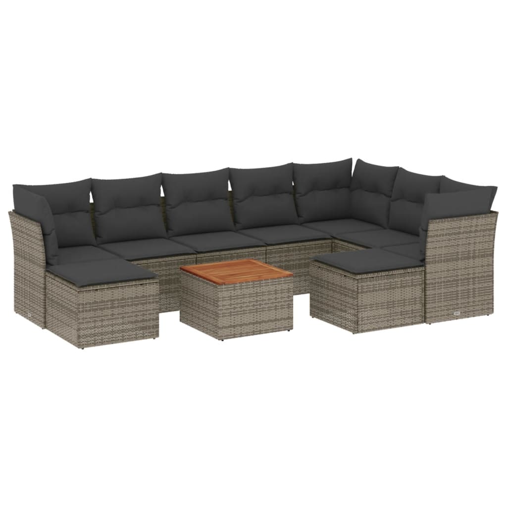 Set mobilier de grădină cu perne, 10 piese, gri, poliratan GartenMobel Dekor