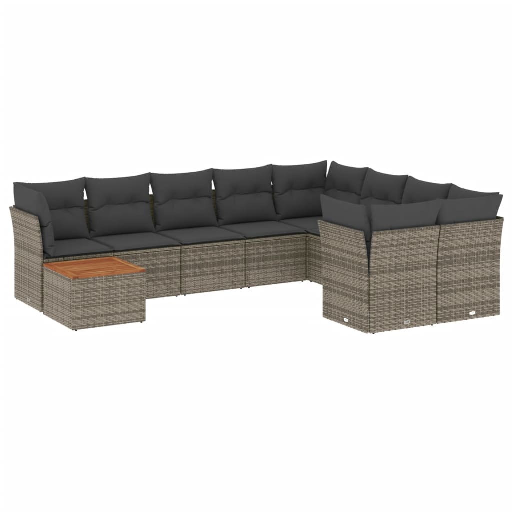 Set mobilier de grădină cu perne, 10 piese, gri, poliratan GartenMobel Dekor