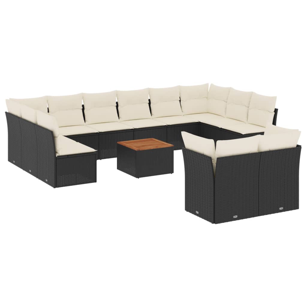 Set mobilier de grădină cu perne, 13 piese, negru, poliratan GartenMobel Dekor