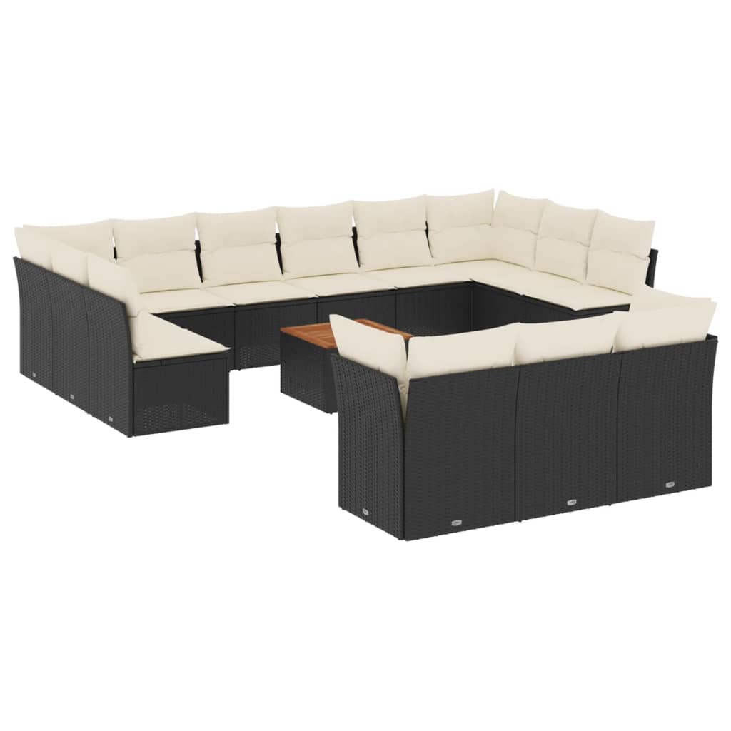 Set mobilier de grădină cu perne, 14 piese, negru, poliratan GartenMobel Dekor
