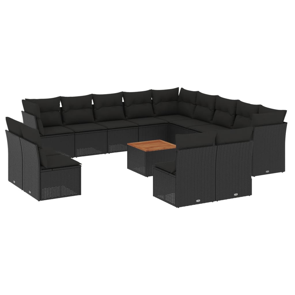 Set mobilier de grădină cu perne, 14 piese, negru, poliratan GartenMobel Dekor