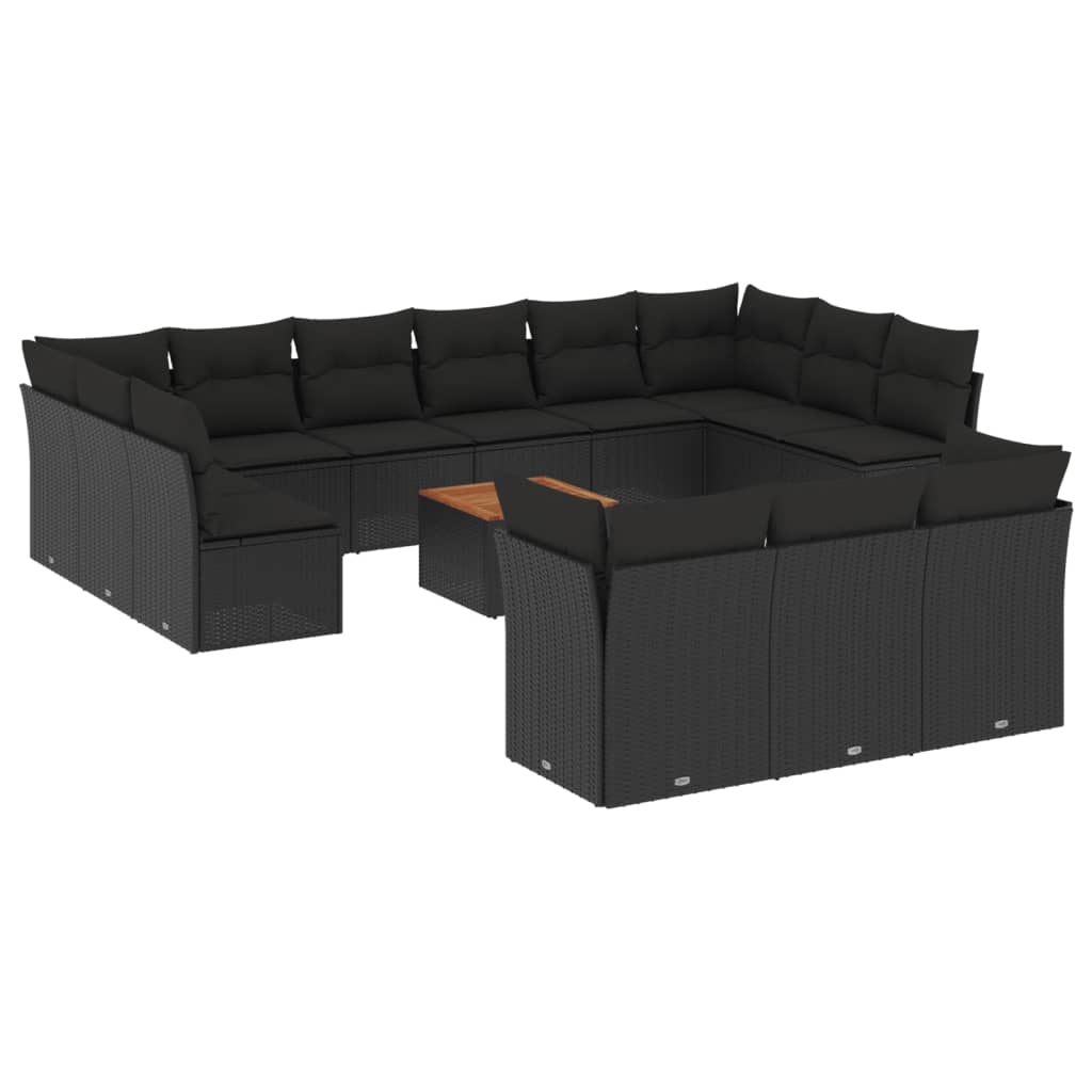 Set mobilier de grădină cu perne, 14 piese, negru, poliratan GartenMobel Dekor