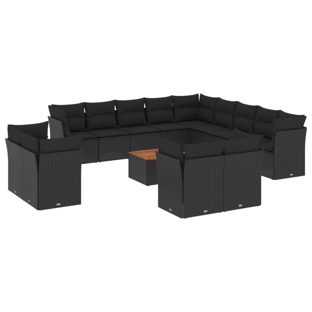 Set mobilier de grădină cu perne, 14 piese, negru, poliratan GartenMobel Dekor