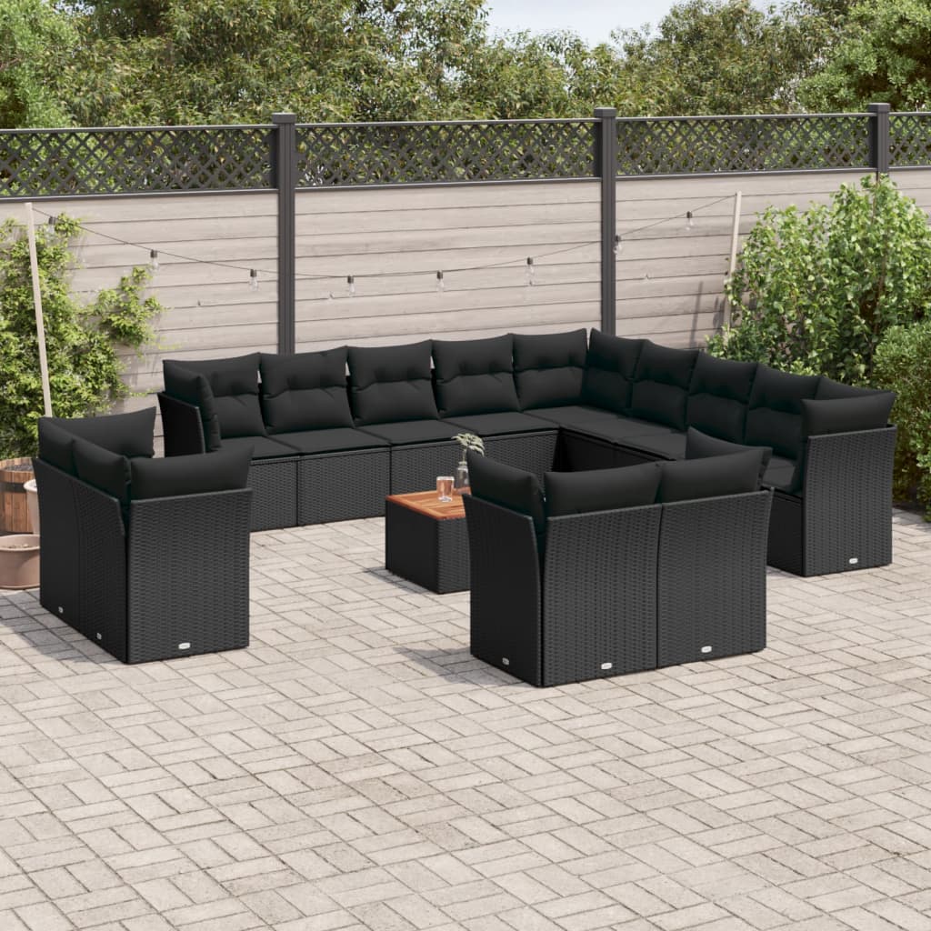 Set mobilier de grădină cu perne, 14 piese, negru, poliratan GartenMobel Dekor