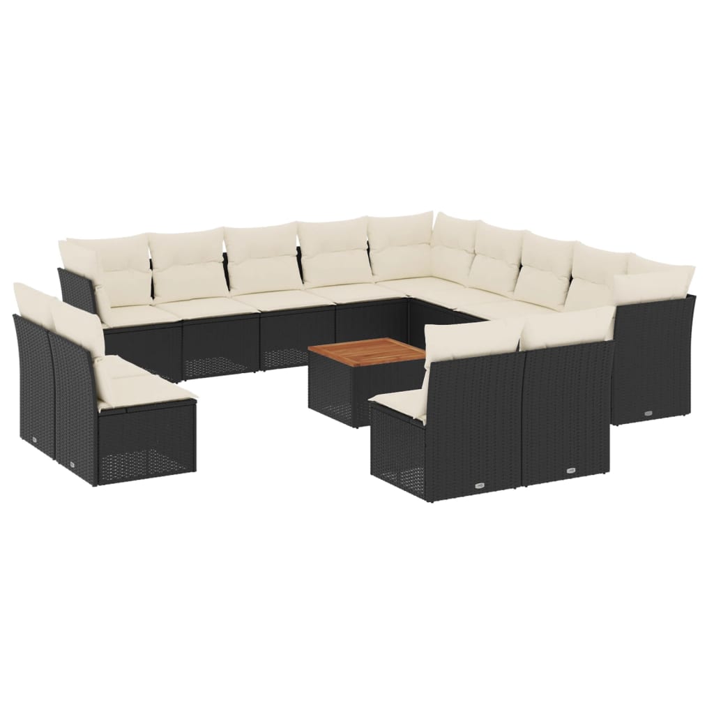 Set mobilier de grădină cu perne, 14 piese, negru, poliratan GartenMobel Dekor