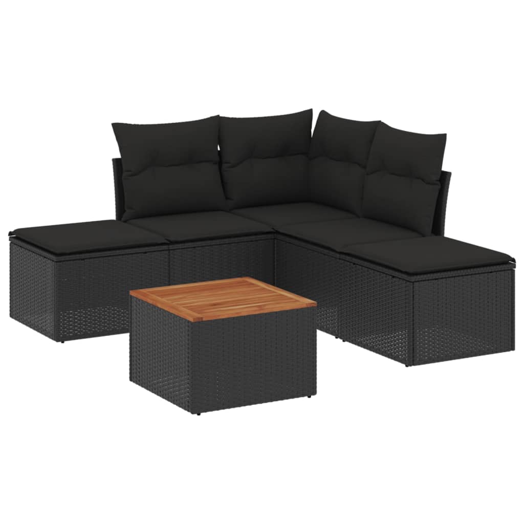 Set mobilier de grădină cu perne, 6 piese, negru, poliratan GartenMobel Dekor