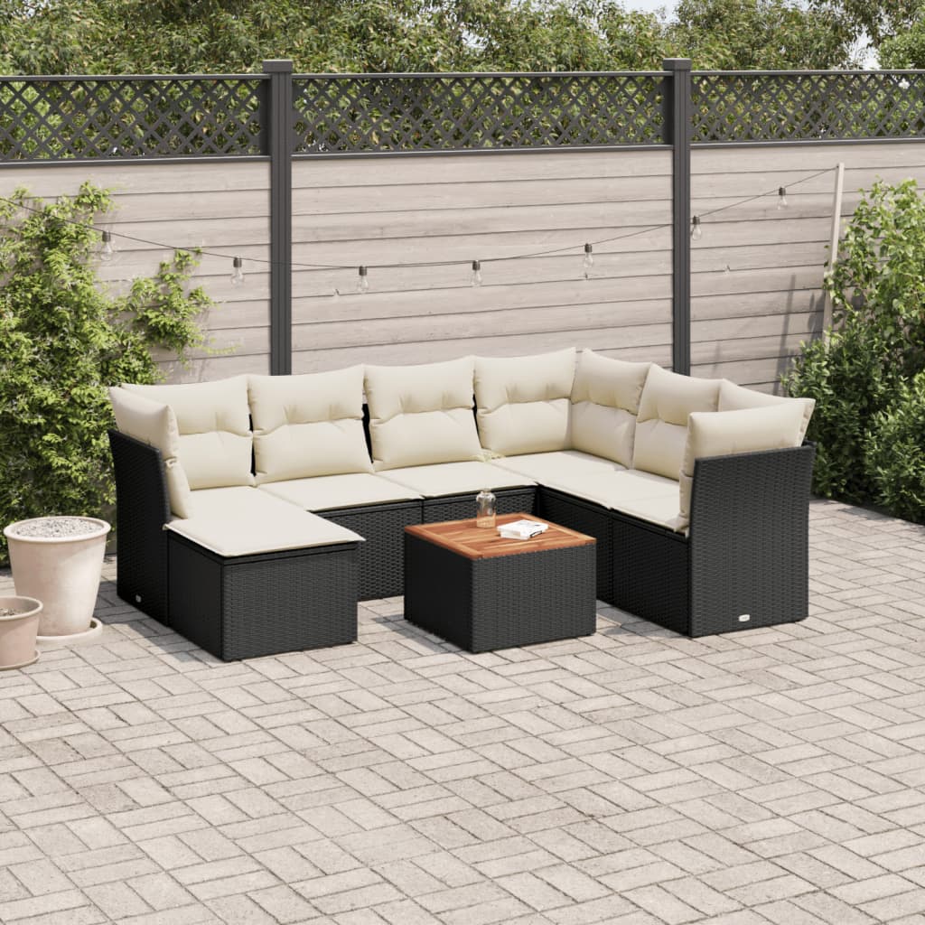 Set mobilier de grădină cu perne, 8 piese, negru, poliratan GartenMobel Dekor