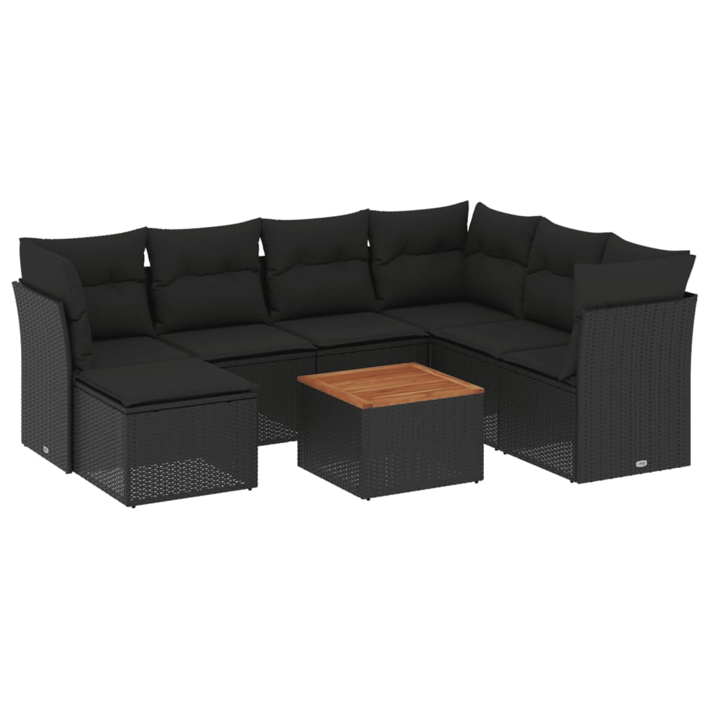 Set mobilier de grădină cu perne, 8 piese, negru, poliratan GartenMobel Dekor