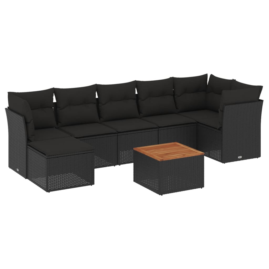 Set mobilier de grădină cu perne, 8 piese, negru, poliratan GartenMobel Dekor