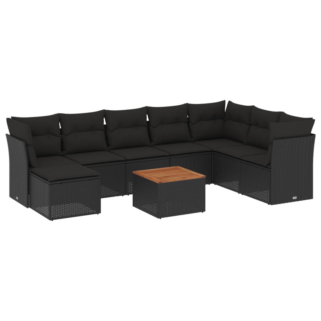 Set mobilier de grădină cu perne, 9 piese, negru, poliratan GartenMobel Dekor