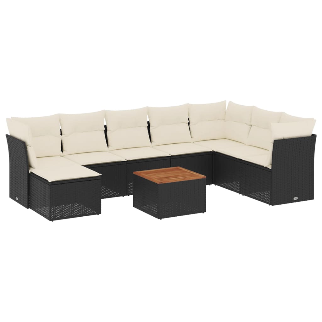 Set mobilier de grădină cu perne, 9 piese, negru, poliratan GartenMobel Dekor