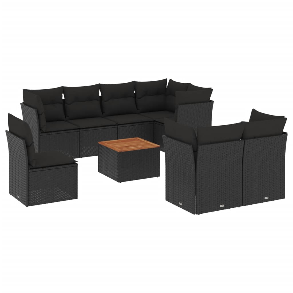 Set mobilier de grădină cu perne, 9 piese, negru, poliratan GartenMobel Dekor