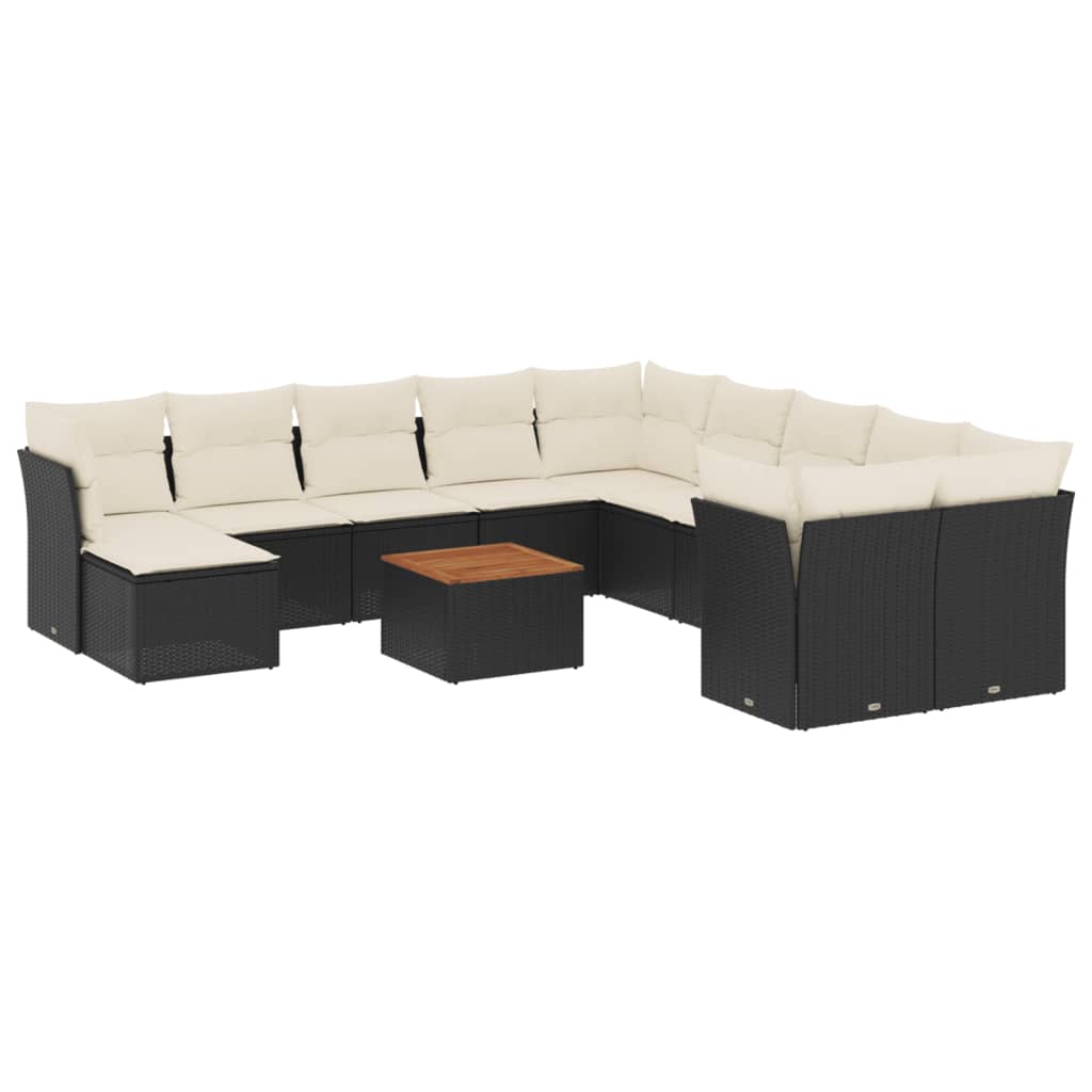 Set canapele de grădină, 12 piese, cu perne, negru, poliratan GartenMobel Dekor