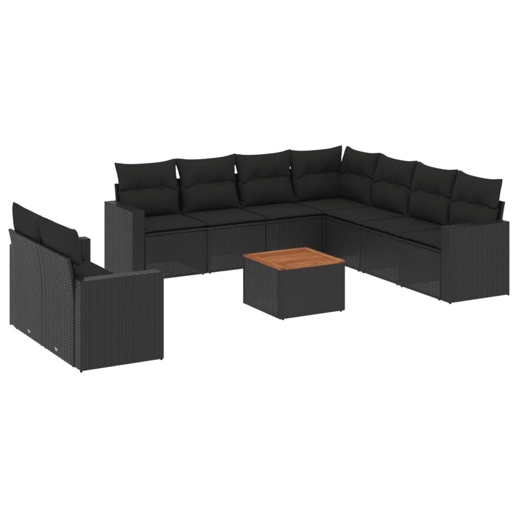 Set canapele de grădină cu perne, 10 piese, negru, poliratan GartenMobel Dekor