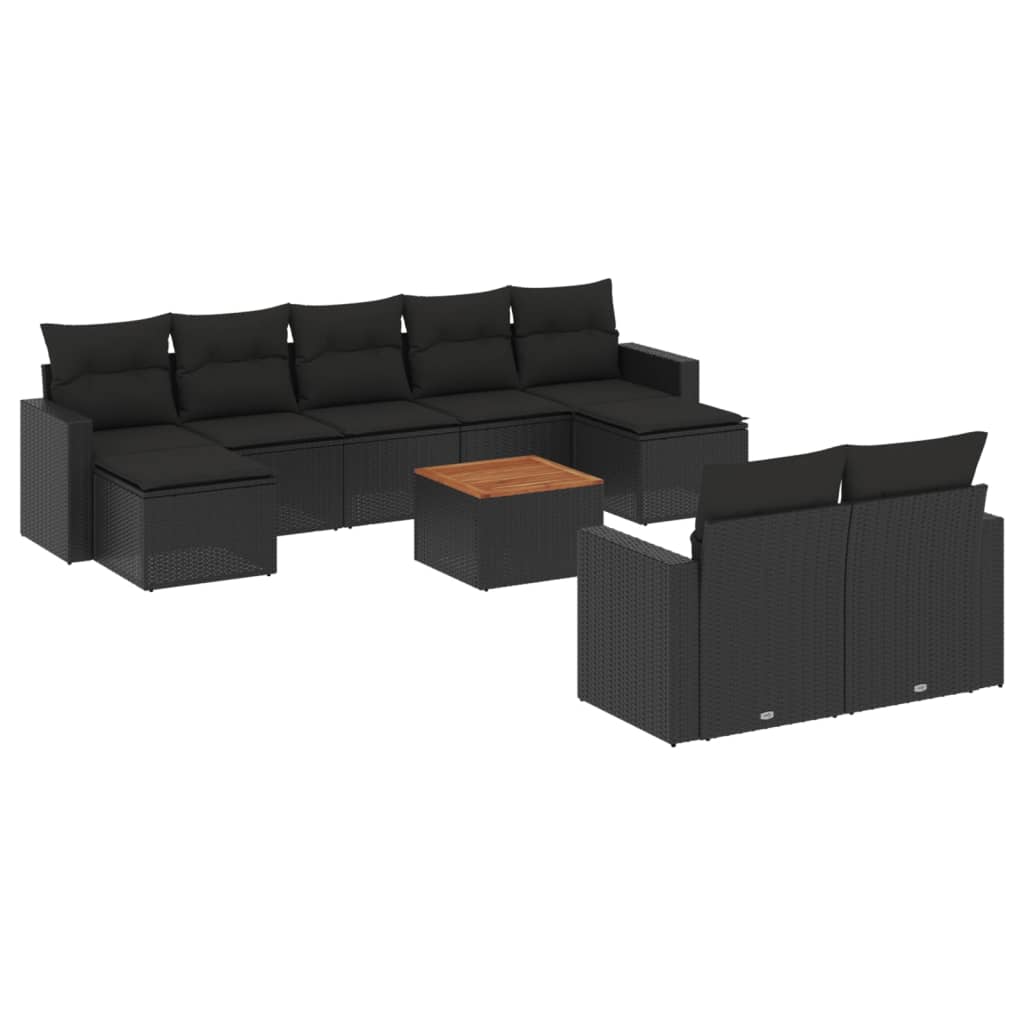 Set canapele de grădină cu perne, 10 piese, negru, poliratan GartenMobel Dekor