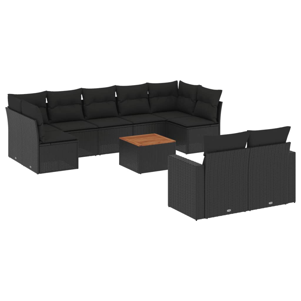 Set canapele de grădină cu perne, 10 piese, negru, poliratan GartenMobel Dekor