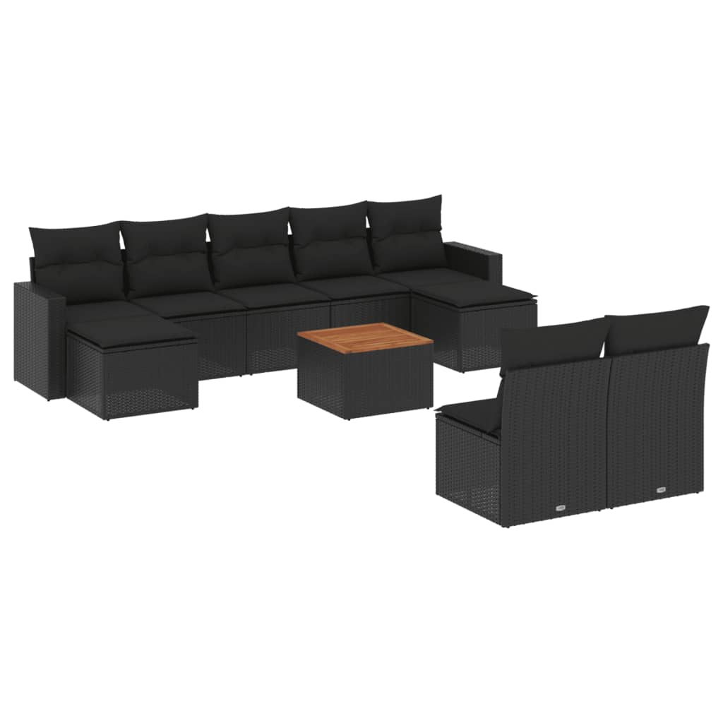 Set canapele de grădină cu perne, 10 piese, negru, poliratan GartenMobel Dekor