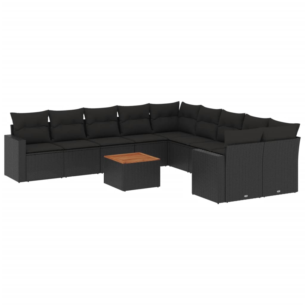 Set canapele de grădină cu perne, 11 piese, negru, poliratan GartenMobel Dekor