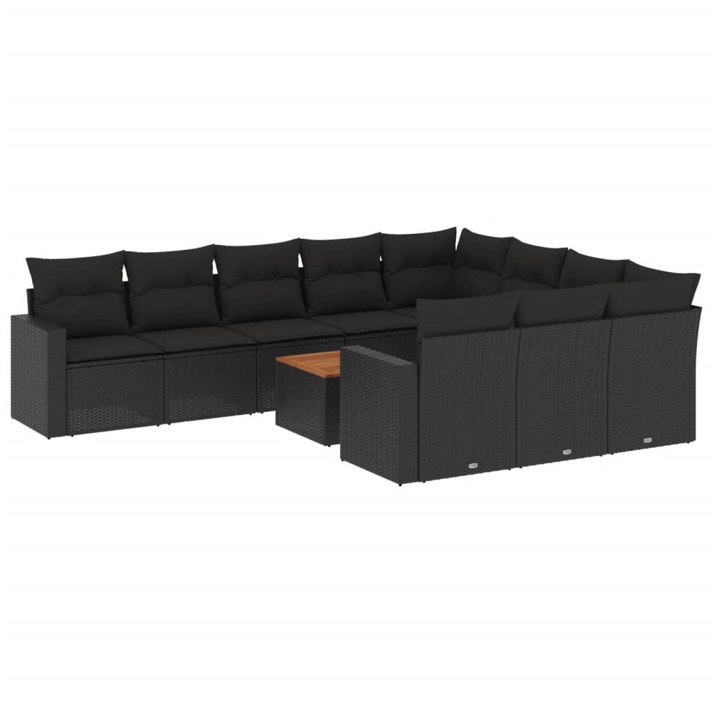 Set canapele de grădină cu perne, 11 piese, negru, poliratan GartenMobel Dekor