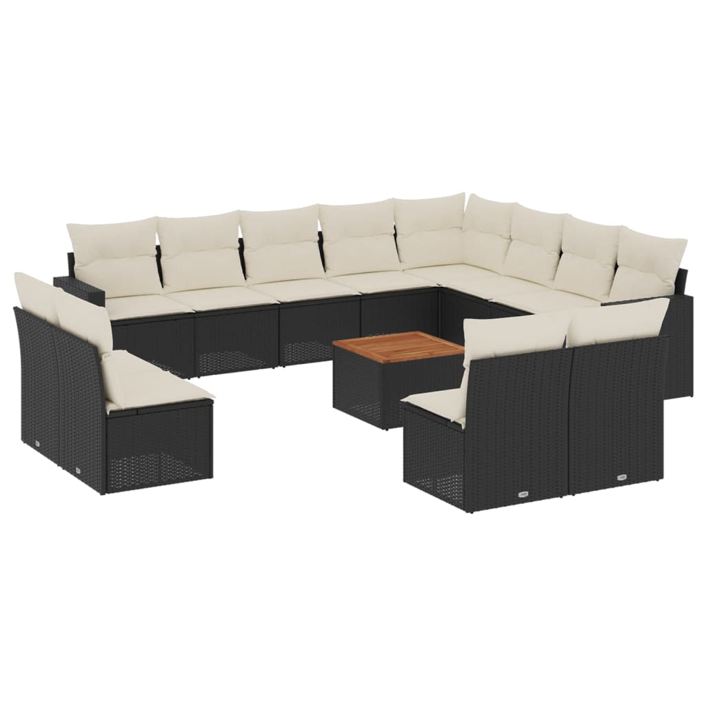 Set mobilier de grădină cu perne, 13 piese, negru, poliratan GartenMobel Dekor