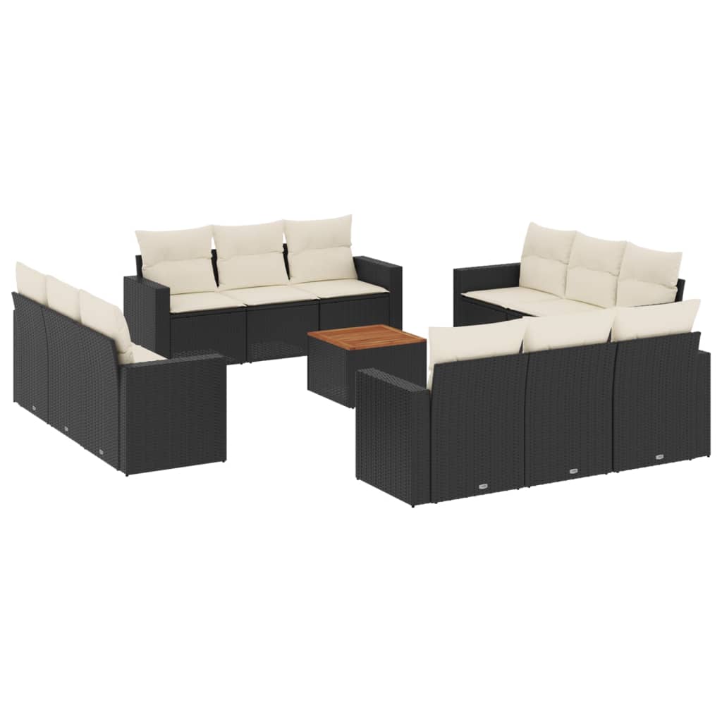 Set mobilier de grădină cu perne, 13 piese, negru, poliratan GartenMobel Dekor