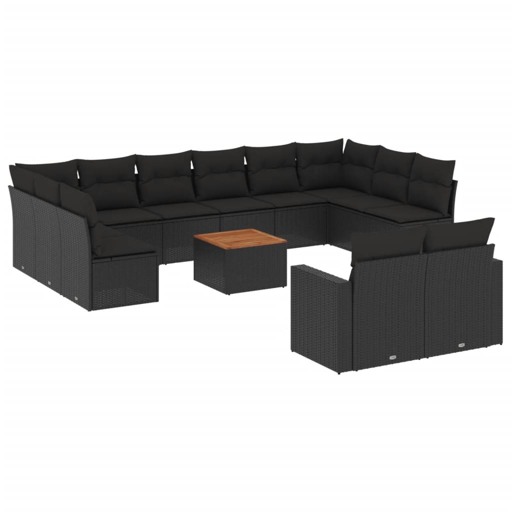 Set mobilier de grădină cu perne, 13 piese, negru, poliratan GartenMobel Dekor