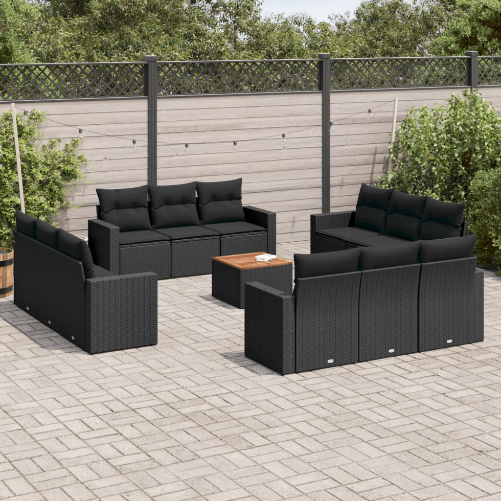 Set mobilier de grădină cu perne, 13 piese, negru, poliratan GartenMobel Dekor