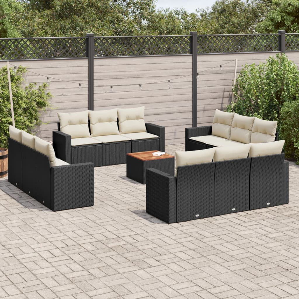 Set mobilier de grădină cu perne, 13 piese, negru, poliratan GartenMobel Dekor
