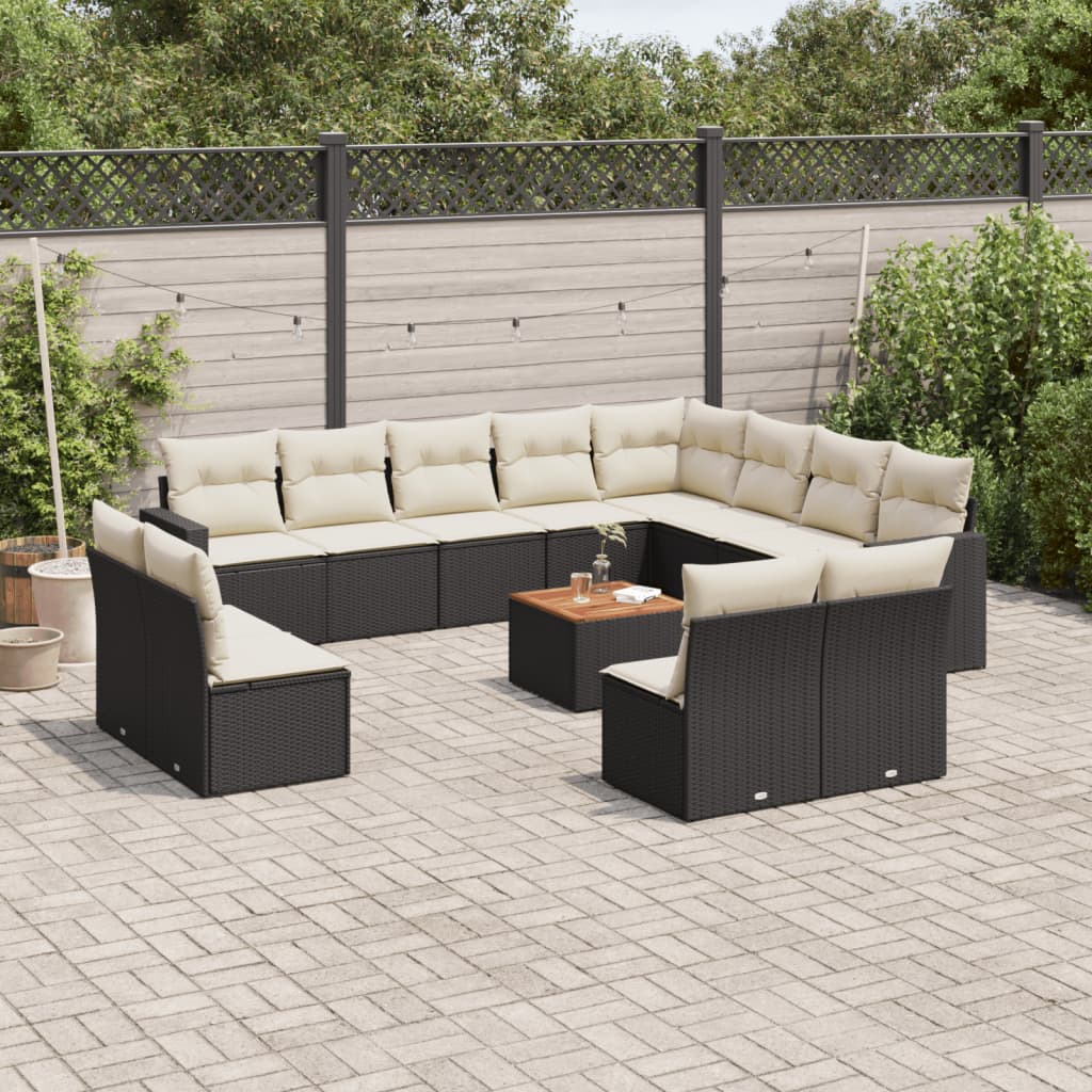Set mobilier de grădină cu perne, 13 piese, negru, poliratan GartenMobel Dekor