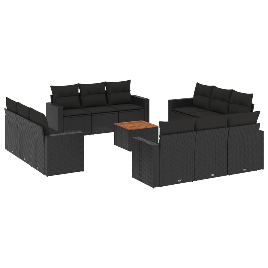 Set mobilier de grădină cu perne, 13 piese, negru, poliratan GartenMobel Dekor