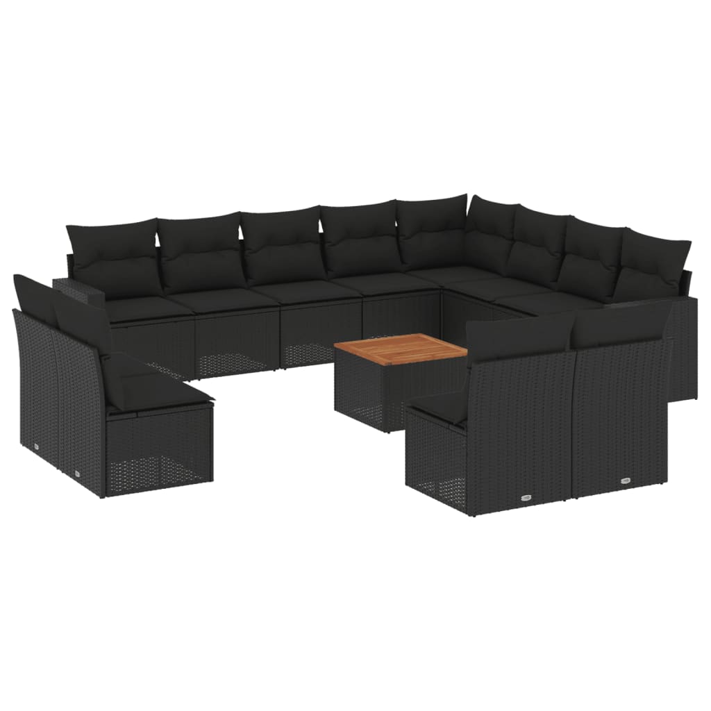 Set mobilier de grădină cu perne, 13 piese, negru, poliratan GartenMobel Dekor