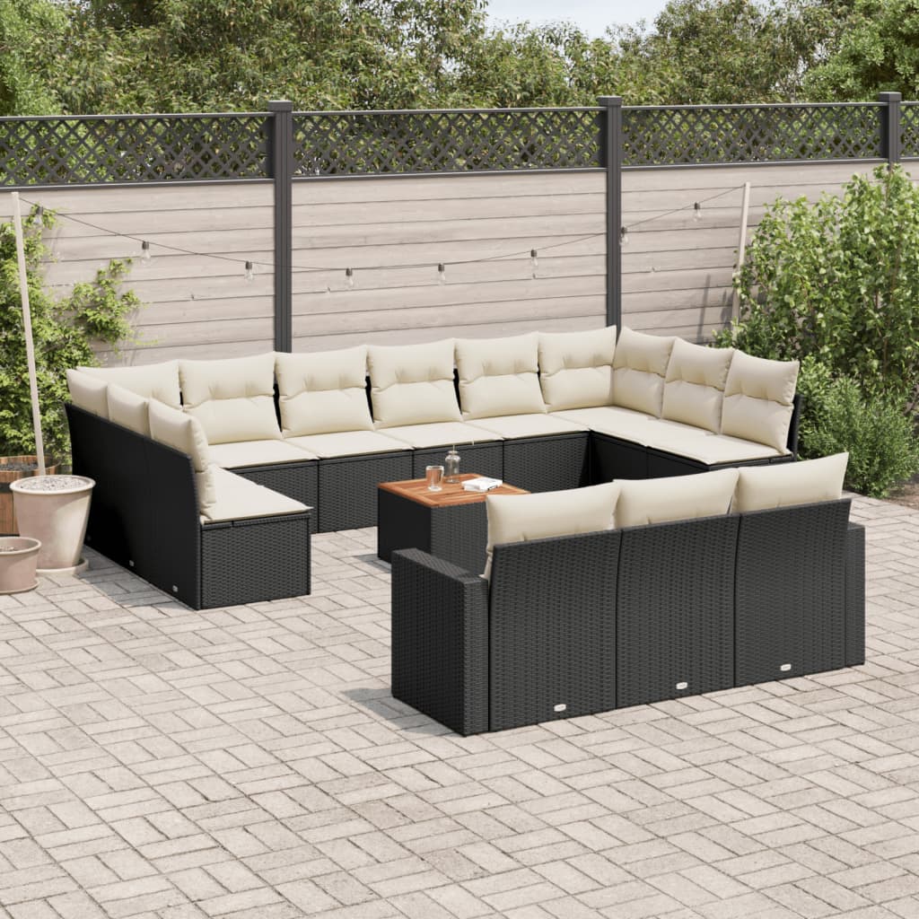 Set mobilier de grădină cu perne, 14 piese, negru, poliratan GartenMobel Dekor