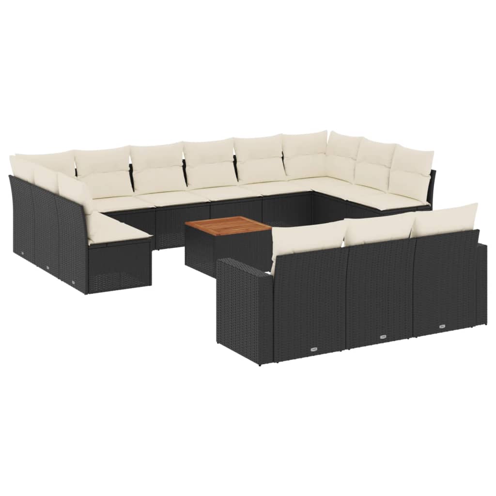 Set mobilier de grădină cu perne, 14 piese, negru, poliratan GartenMobel Dekor
