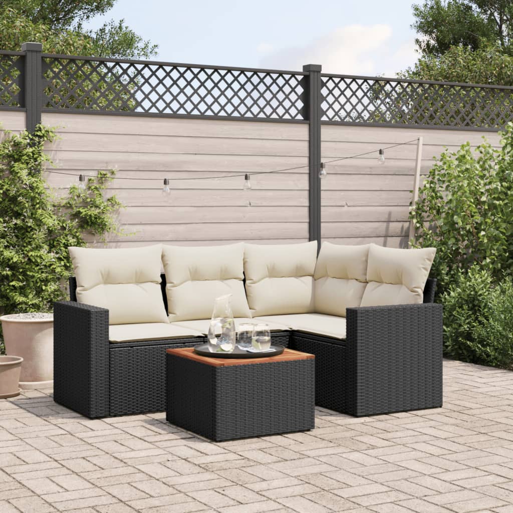 Set mobilier de grădină cu perne, 5 piese, negru, poliratan GartenMobel Dekor