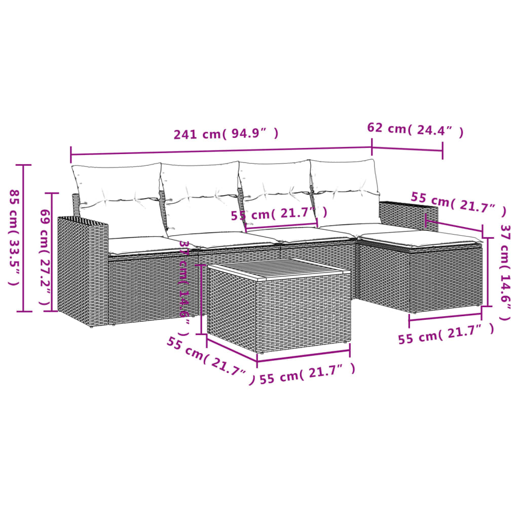 Set mobilier de grădină cu perne, 6 piese, negru, poliratan GartenMobel Dekor