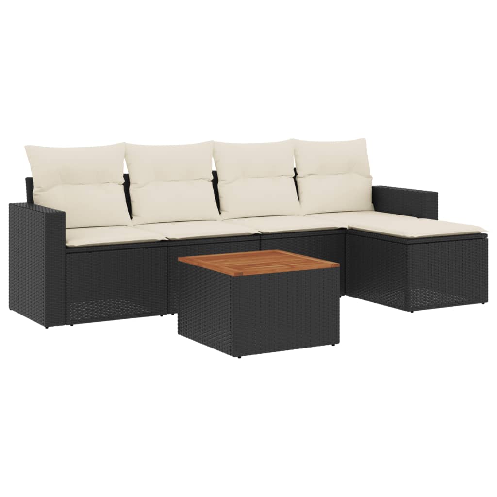 Set mobilier de grădină cu perne, 6 piese, negru, poliratan GartenMobel Dekor
