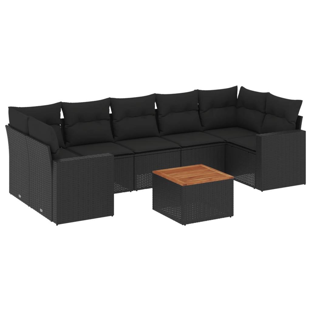 Set mobilier de grădină cu perne, 8 piese, negru, poliratan  GartenMobel Dekor