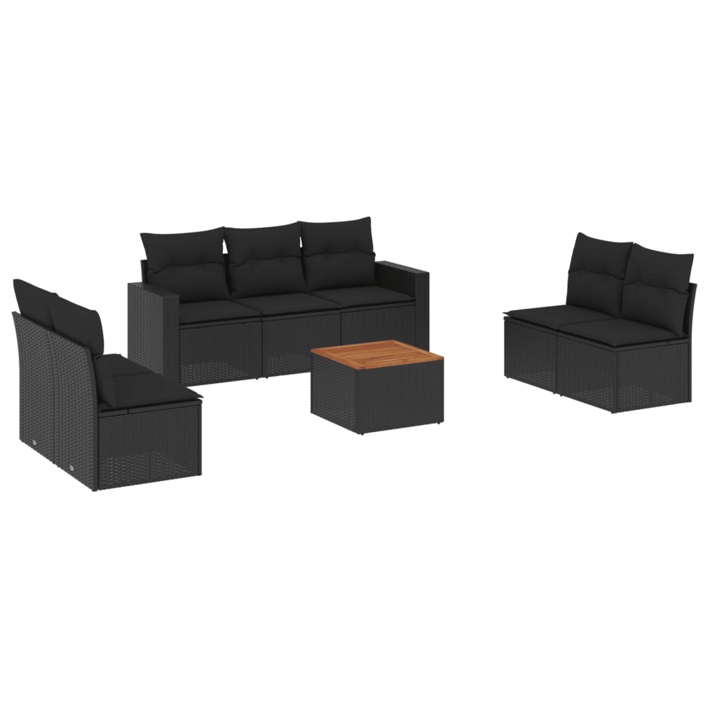 Set mobilier de grădină cu perne, 8 piese, negru, poliratan GartenMobel Dekor