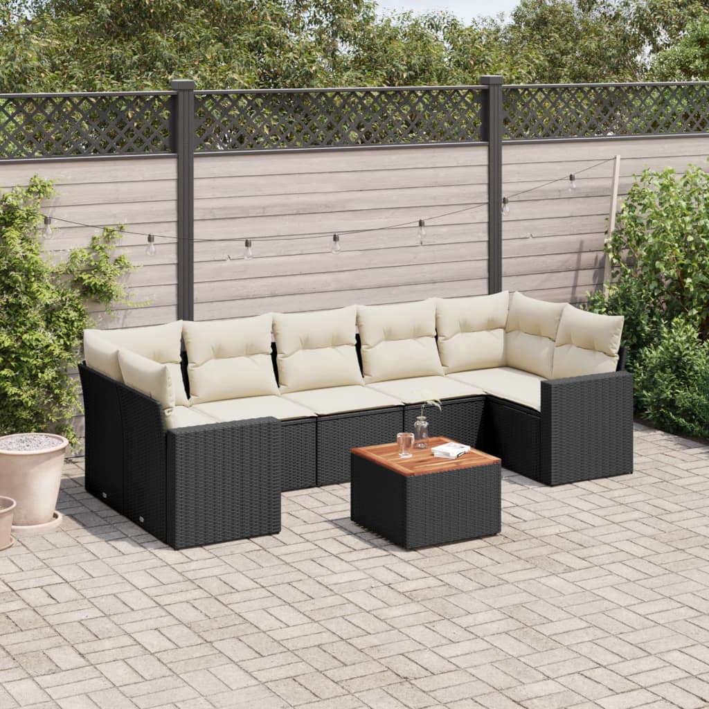 Set mobilier de grădină cu perne, 8 piese, negru, poliratan GartenMobel Dekor