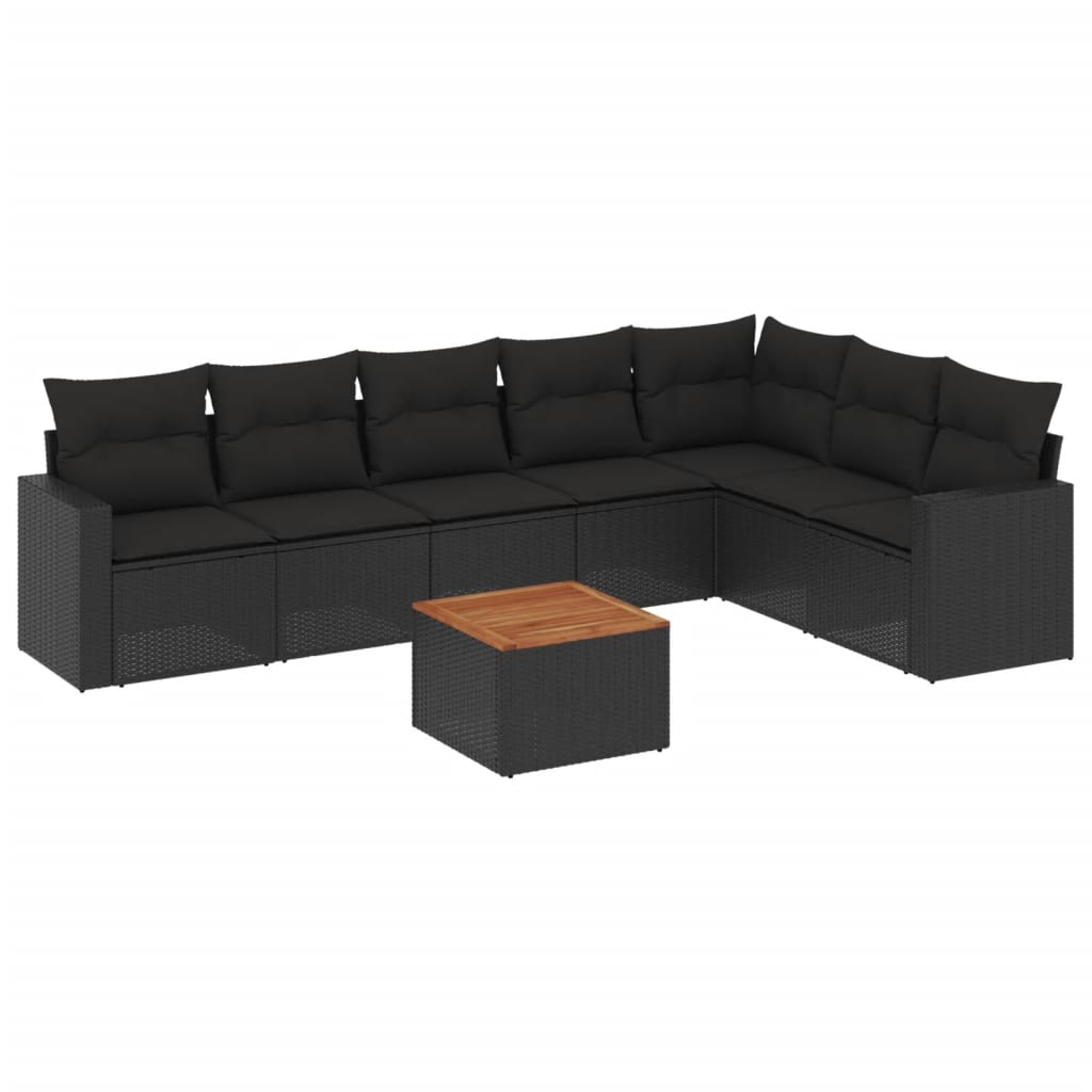 Set mobilier de grădină cu perne, 8 piese, negru, poliratan GartenMobel Dekor