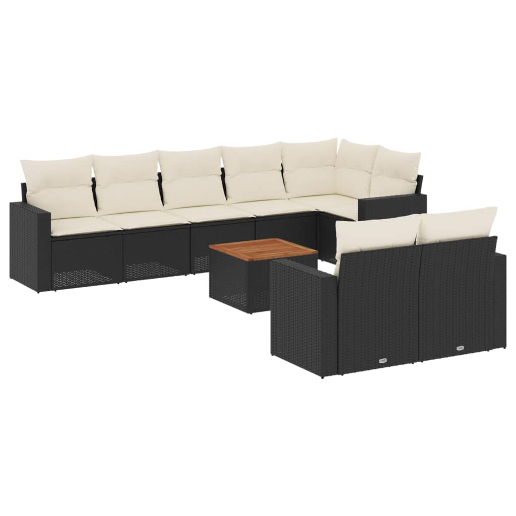 Set mobilier de grădină cu perne, 9 piese, negru, poliratan GartenMobel Dekor