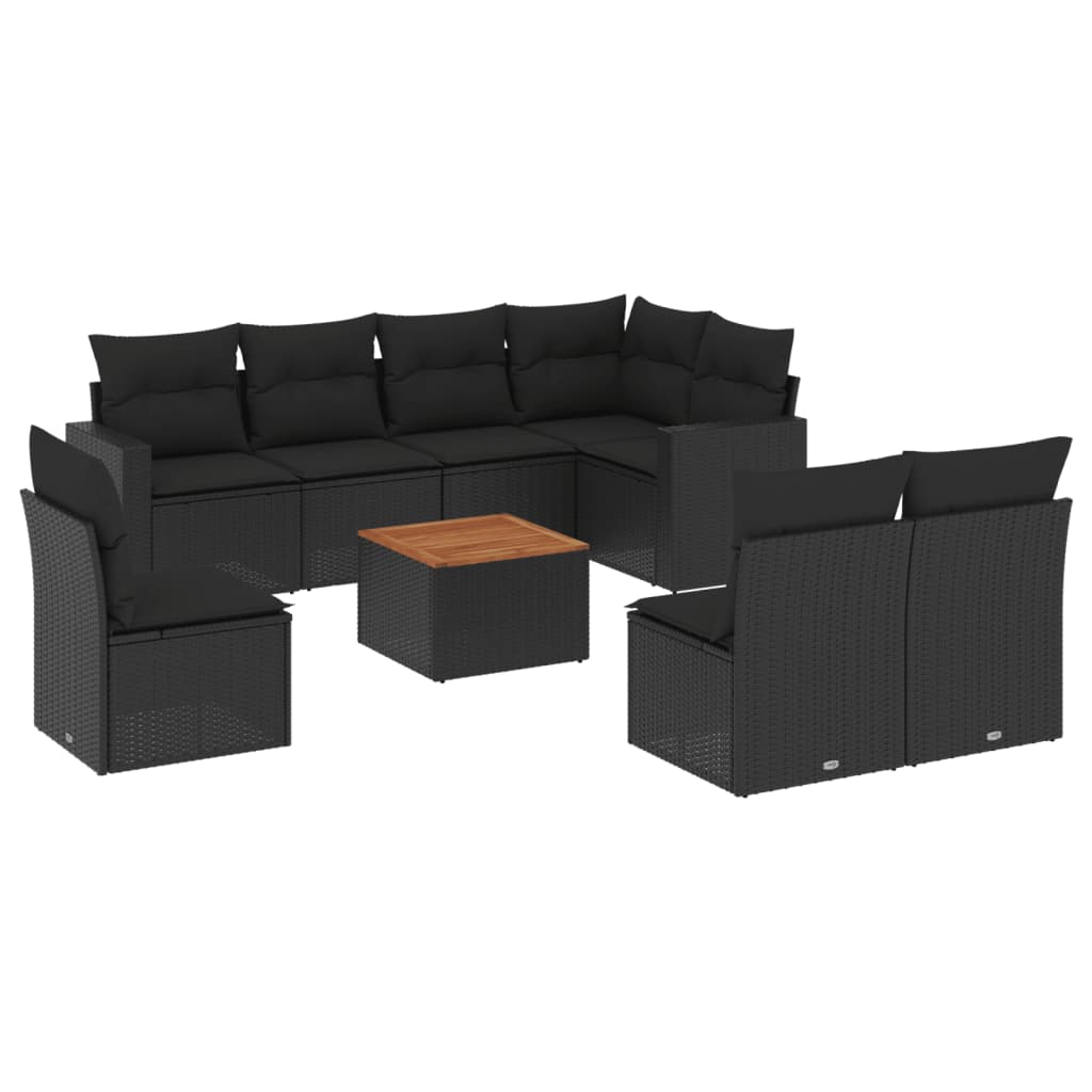 Set mobilier de grădină cu perne, 9 piese, negru, poliratan GartenMobel Dekor