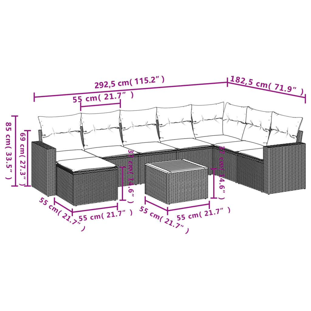 Set mobilier de grădină cu perne, 9 piese, negru, poliratan GartenMobel Dekor