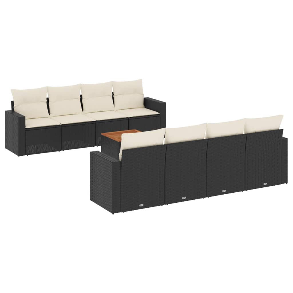 Set mobilier de grădină cu perne, 9 piese, negru, poliratan GartenMobel Dekor